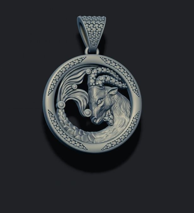 Horoscope Capricorn pendant with gems 3D print model_4