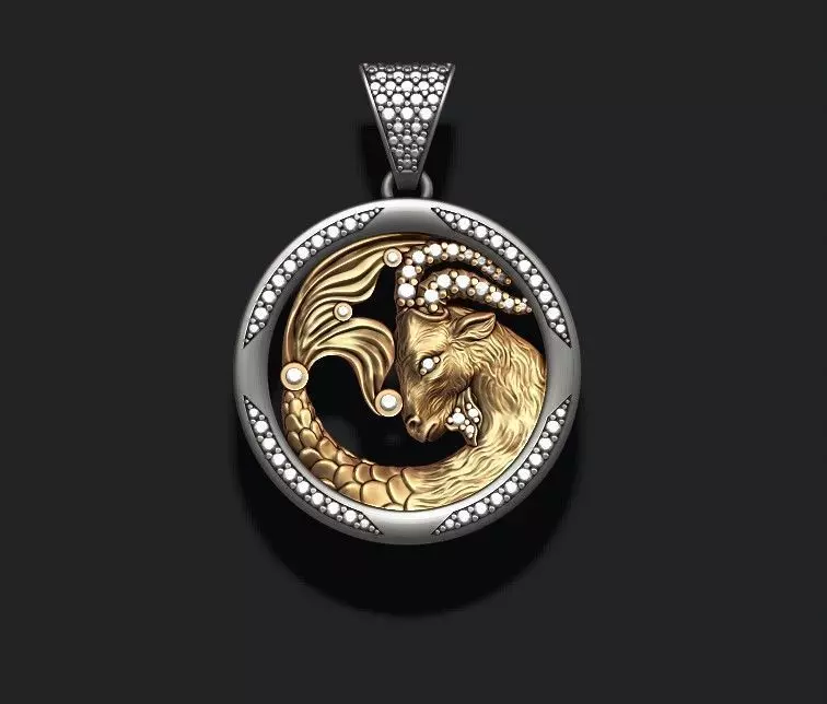 Horoscope Capricorn pendant with gems 3D print model_0