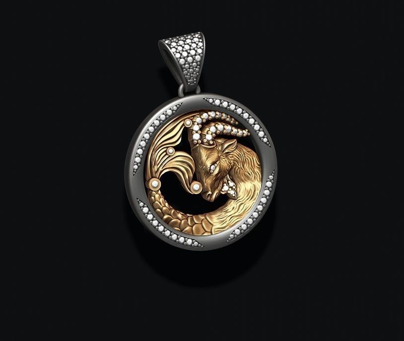 Horoscope Capricorn pendant with gems 3D print model_2