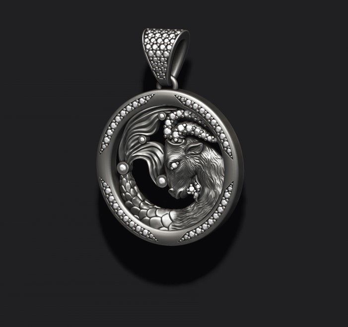 Horoscope Capricorn pendant with gems 3D print model_1