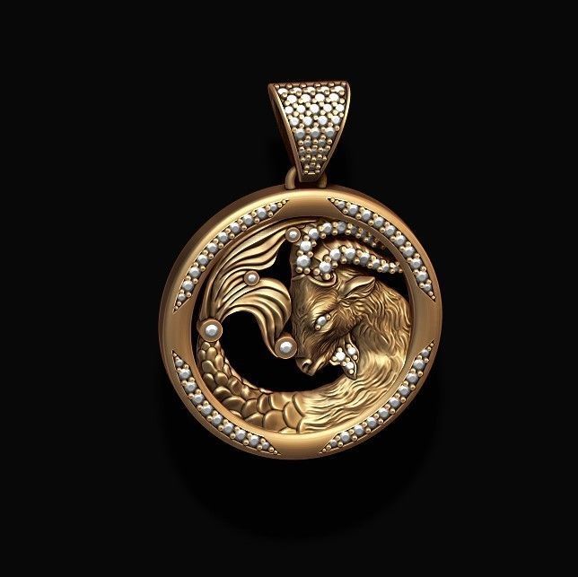 Horoscope Capricorn pendant with gems 3D print model_3