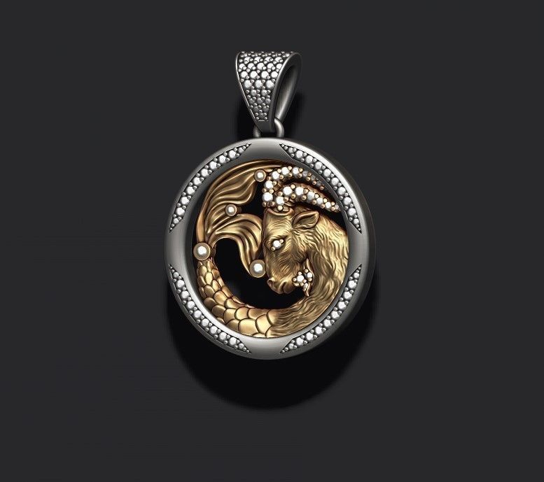 Horoscope Capricorn pendant with gems 3D print model_5