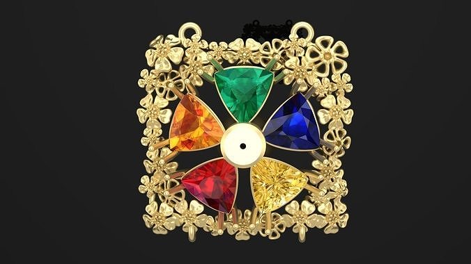 Pendant with Trillion stones and flowers 3D print model
