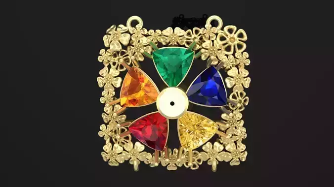 Pendant with Trillion stones and flowers 3D print model