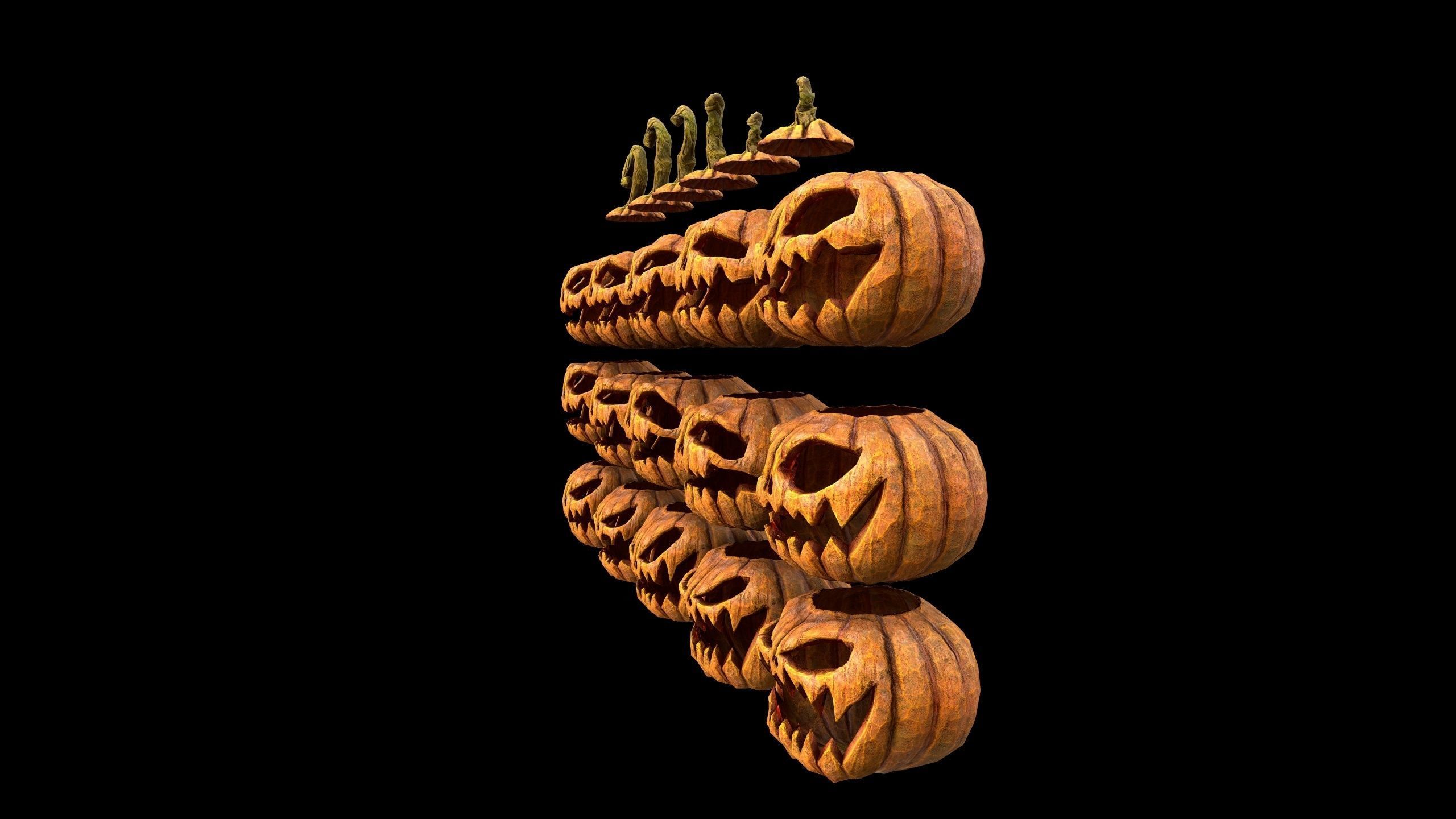 Pumpkins Set - PBR - Textured - Glow On Off Low-poly 3D model_11