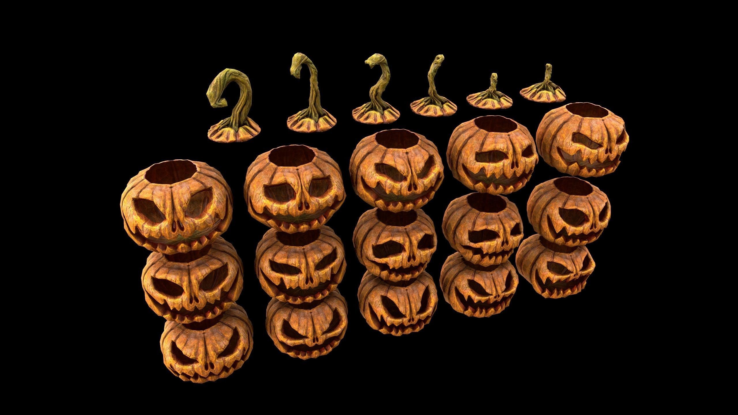 Pumpkins Set - PBR - Textured - Glow On Off Low-poly 3D model_15