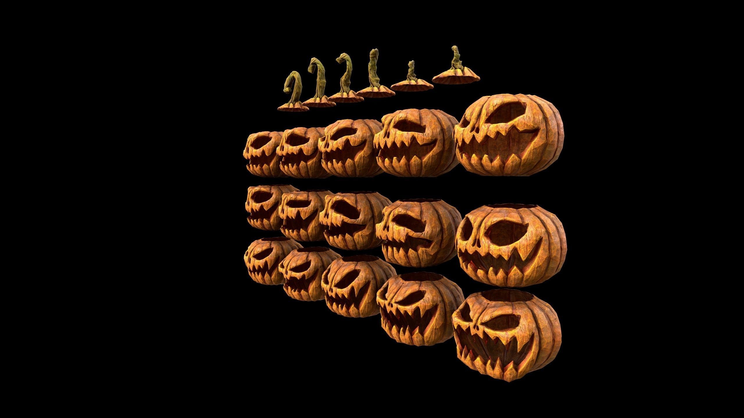 Pumpkins Set - PBR - Textured - Glow On Off Low-poly 3D model_12