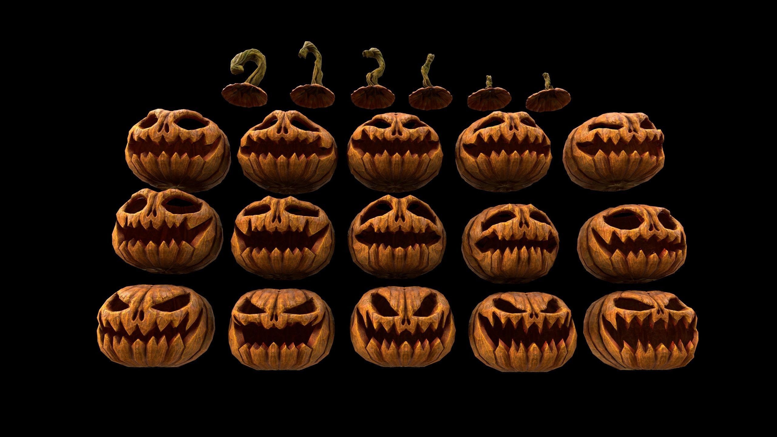 Pumpkins Set - PBR - Textured - Glow On Off Low-poly 3D model_16