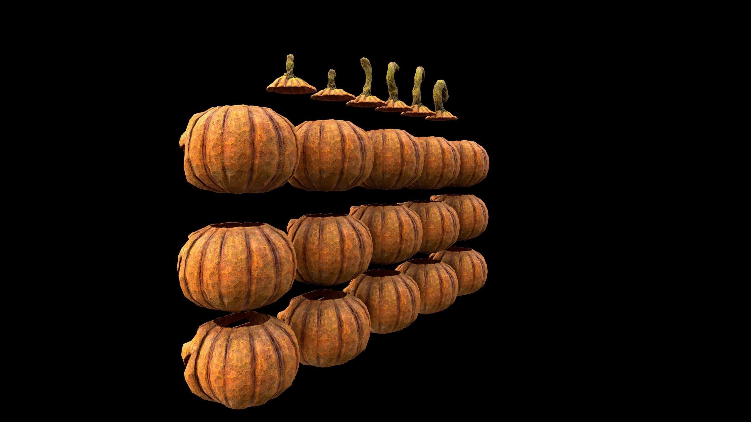 Pumpkins Set - PBR - Textured - Glow On Off Low-poly 3D model_10