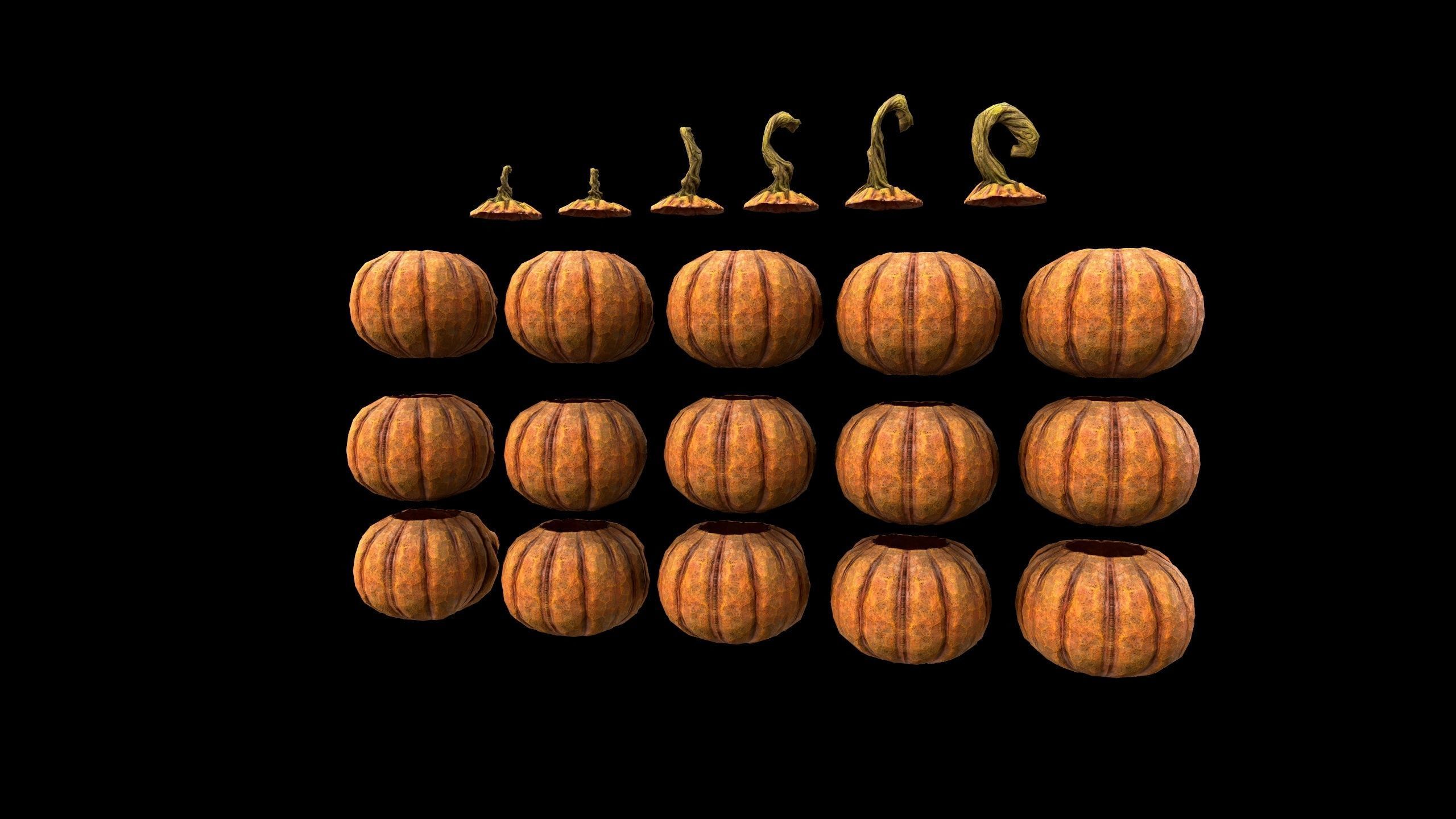 Pumpkins Set - PBR - Textured - Glow On Off Low-poly 3D model_8
