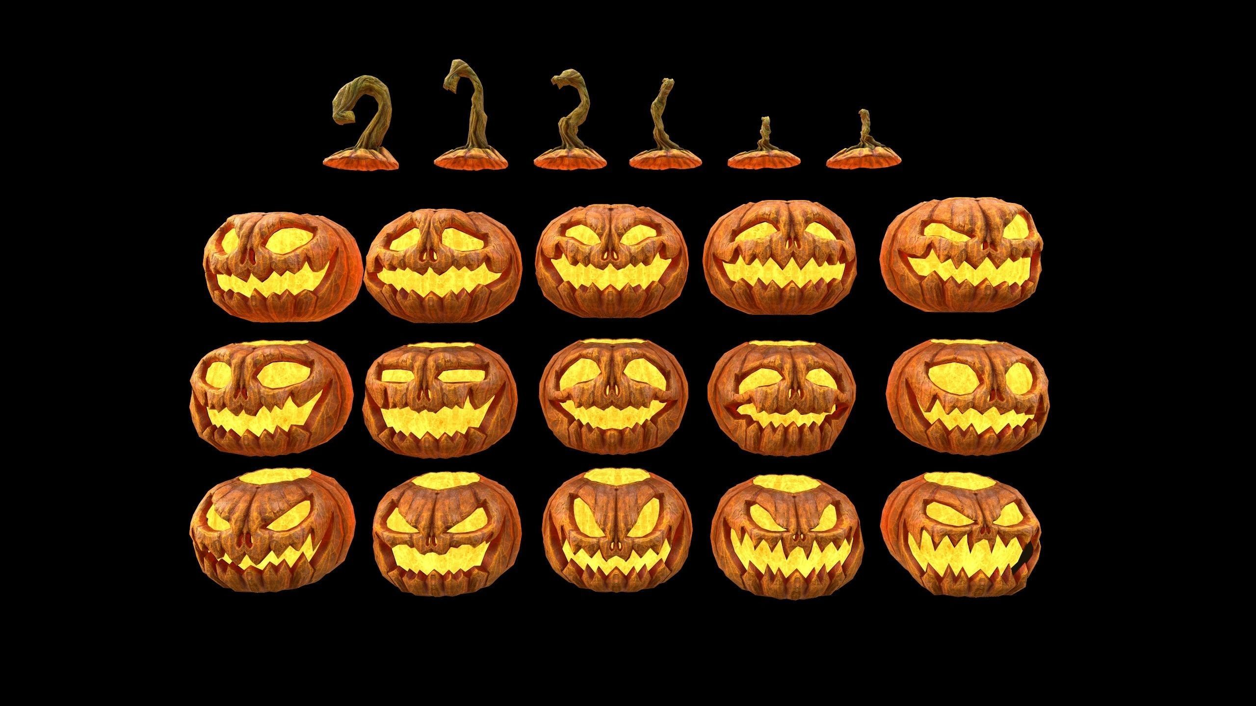 Pumpkins Set - PBR - Textured - Glow On Off Low-poly 3D model_2