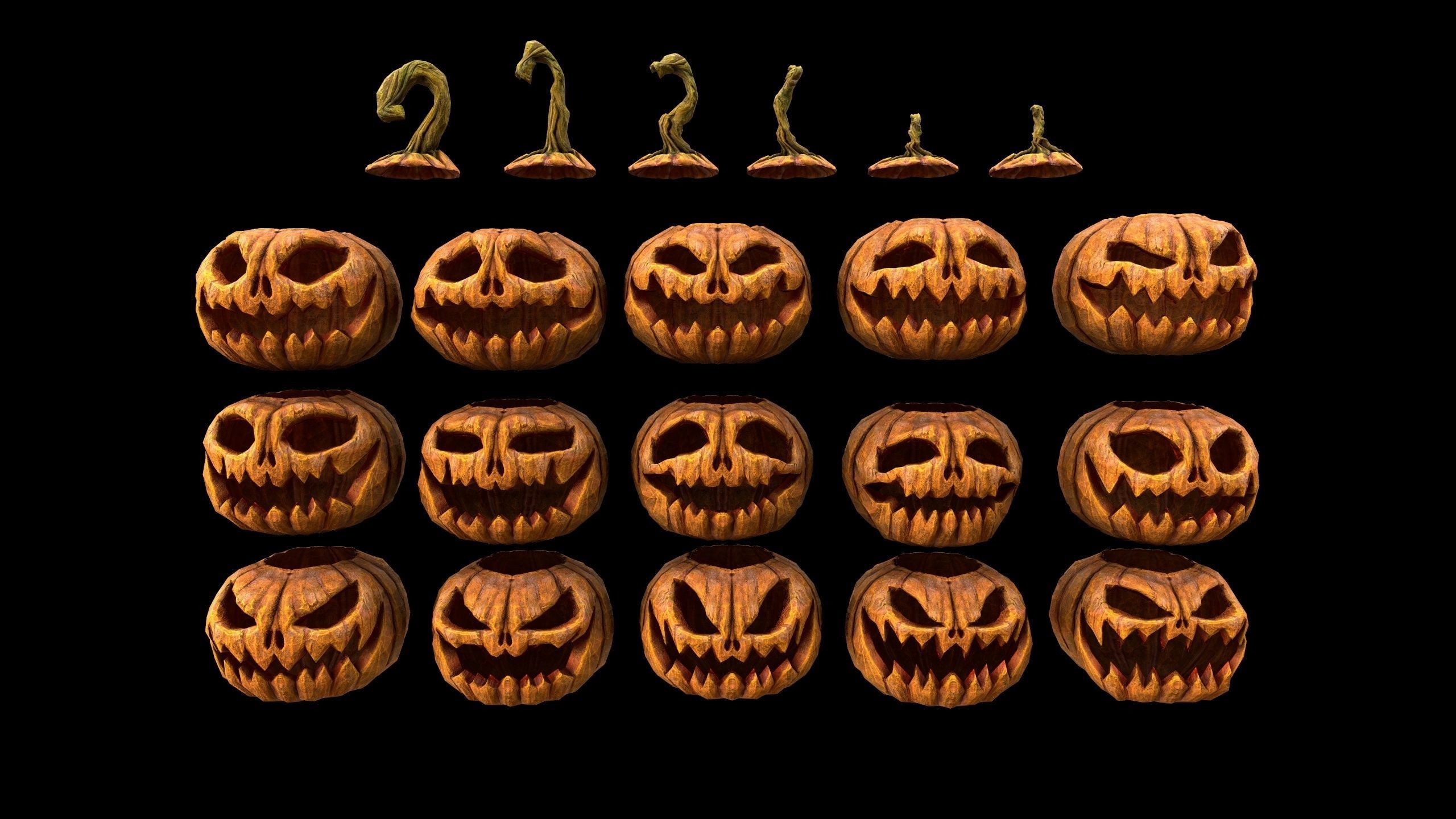 Pumpkins Set - PBR - Textured - Glow On Off Low-poly 3D model_14