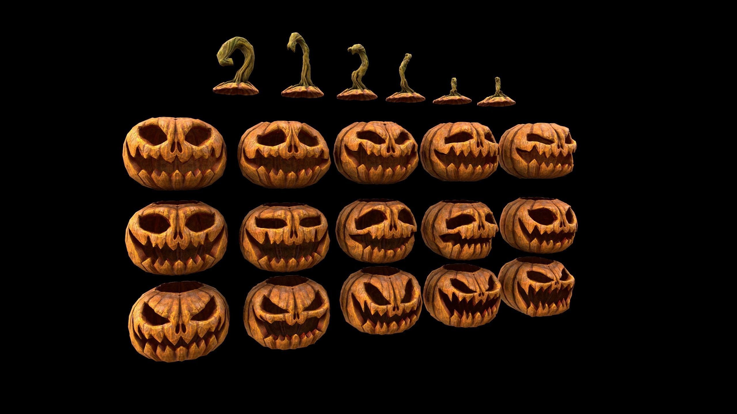 Pumpkins Set - PBR - Textured - Glow On Off Low-poly 3D model_18