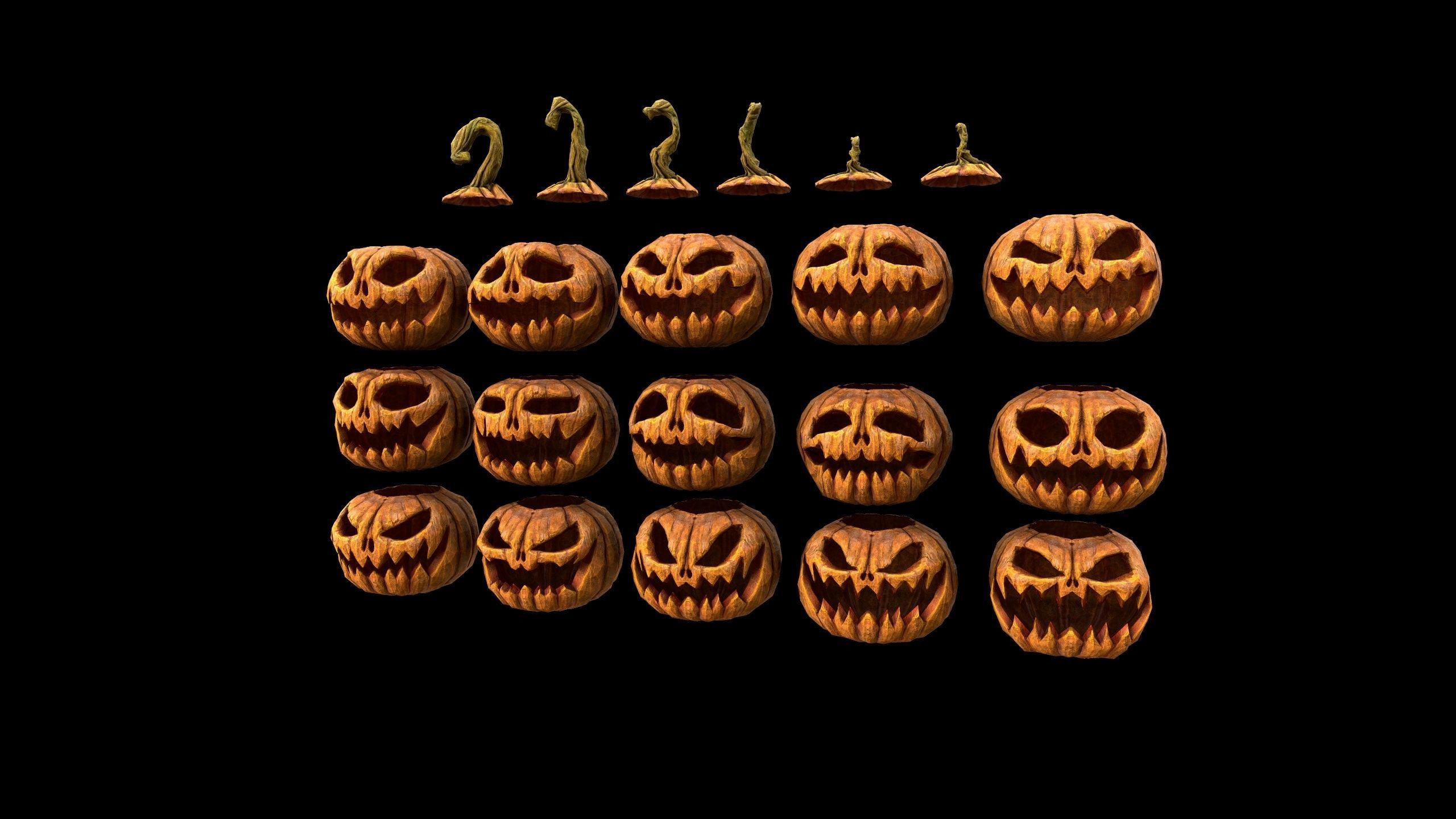 Pumpkins Set - PBR - Textured - Glow On Off Low-poly 3D model_13