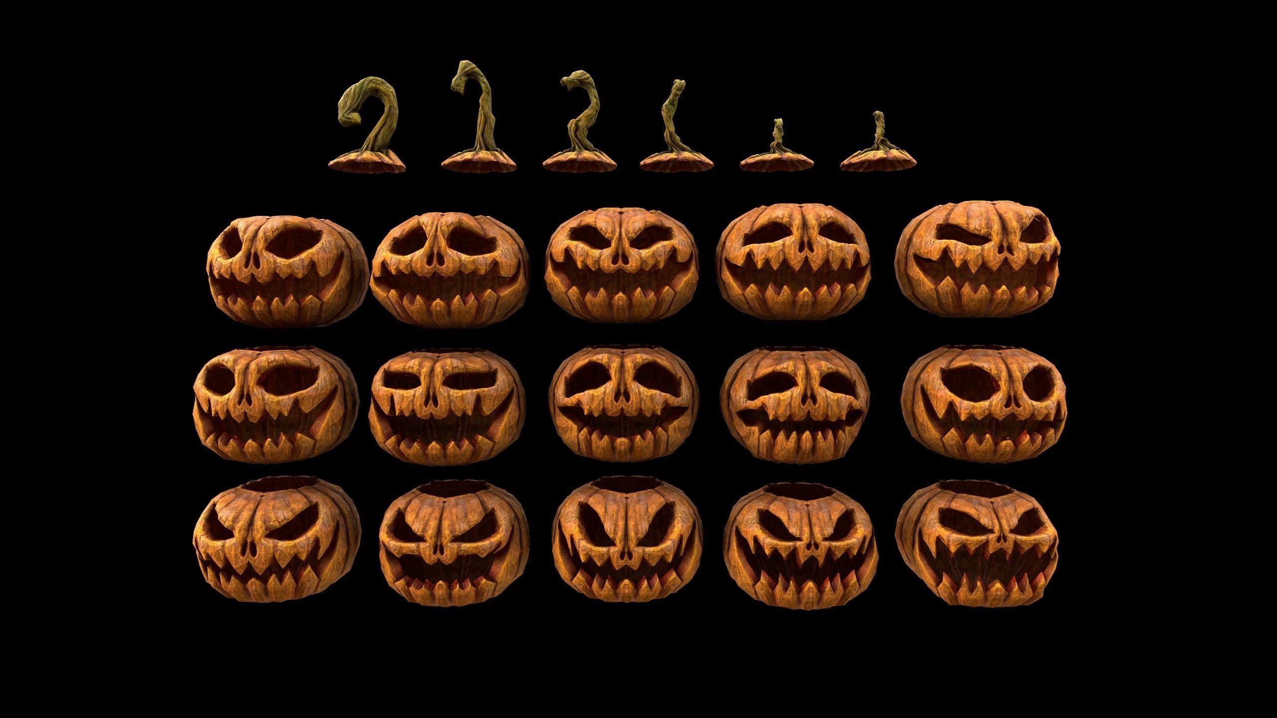 Pumpkins Set - PBR - Textured - Glow On Off Low-poly 3D model_3
