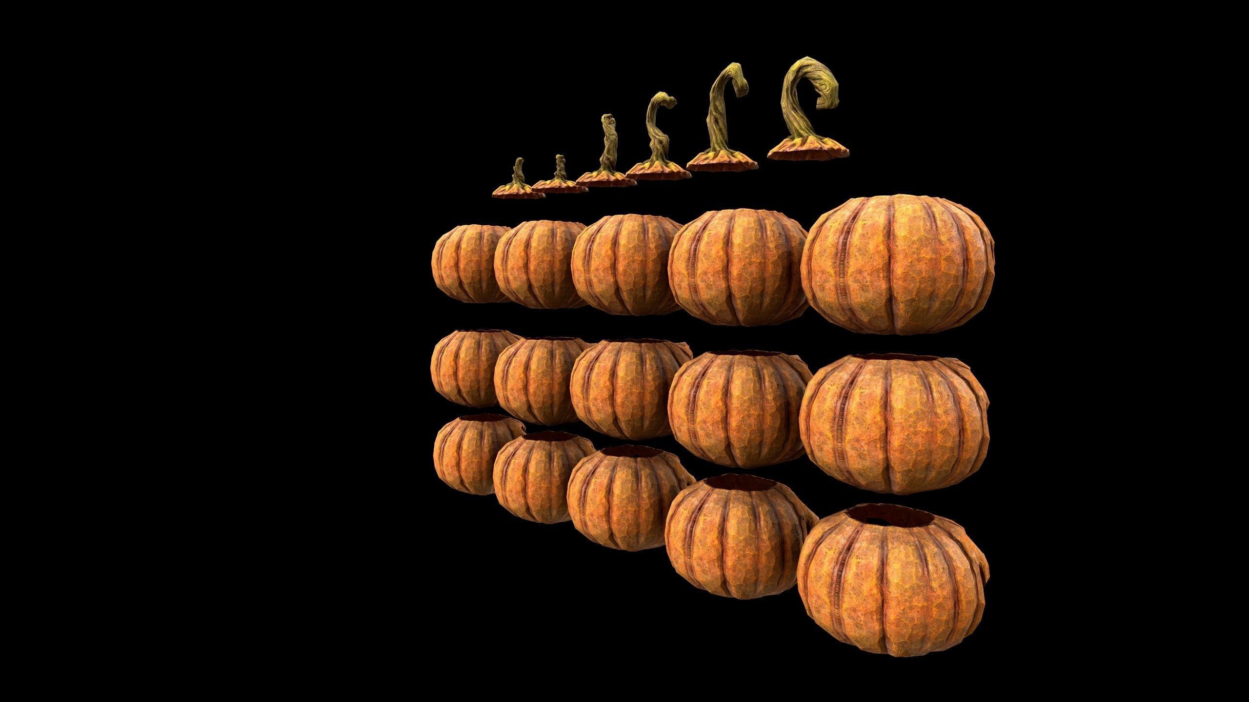 Pumpkins Set - PBR - Textured - Glow On Off Low-poly 3D model_7