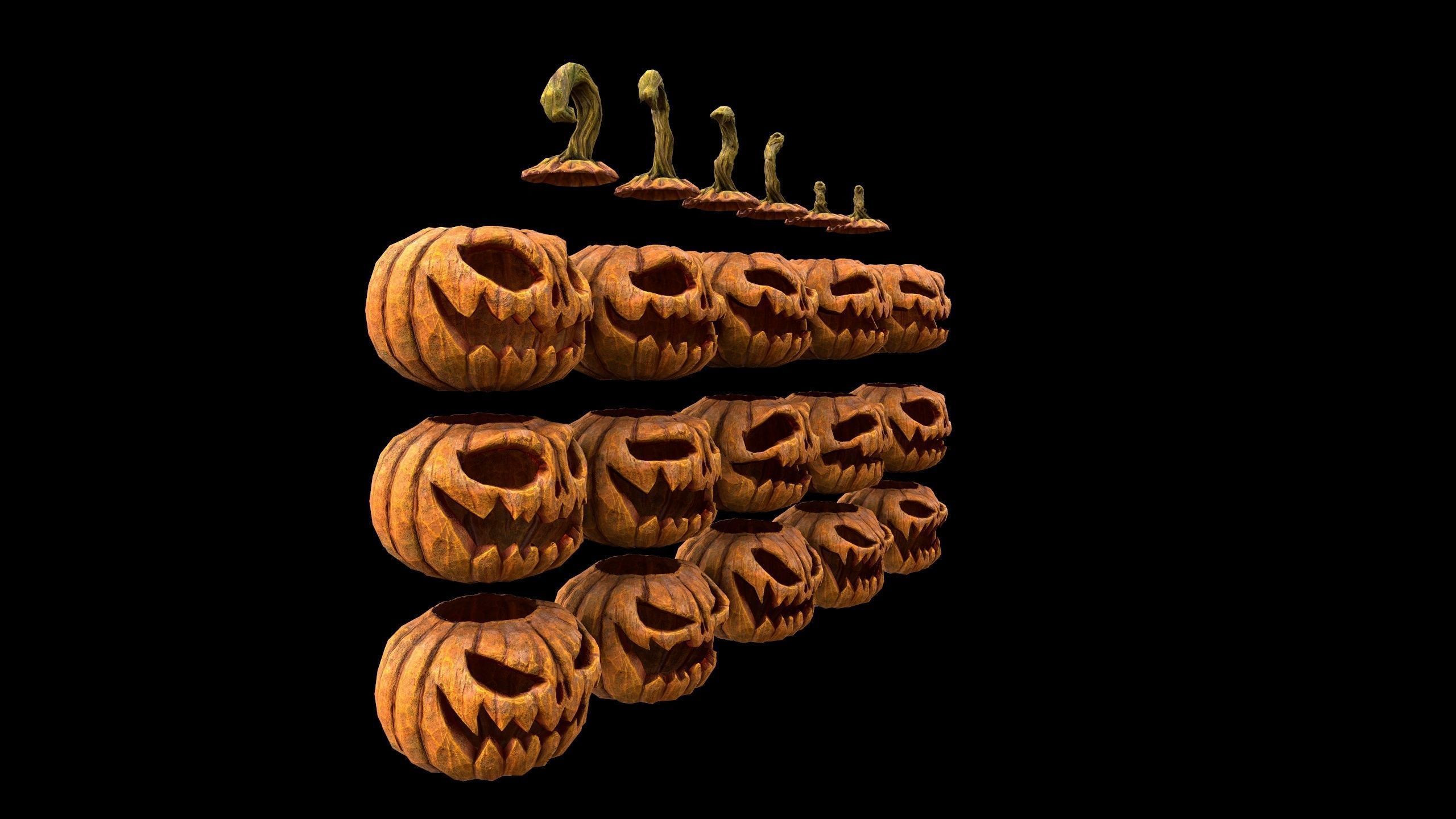 Pumpkins Set - PBR - Textured - Glow On Off Low-poly 3D model_5