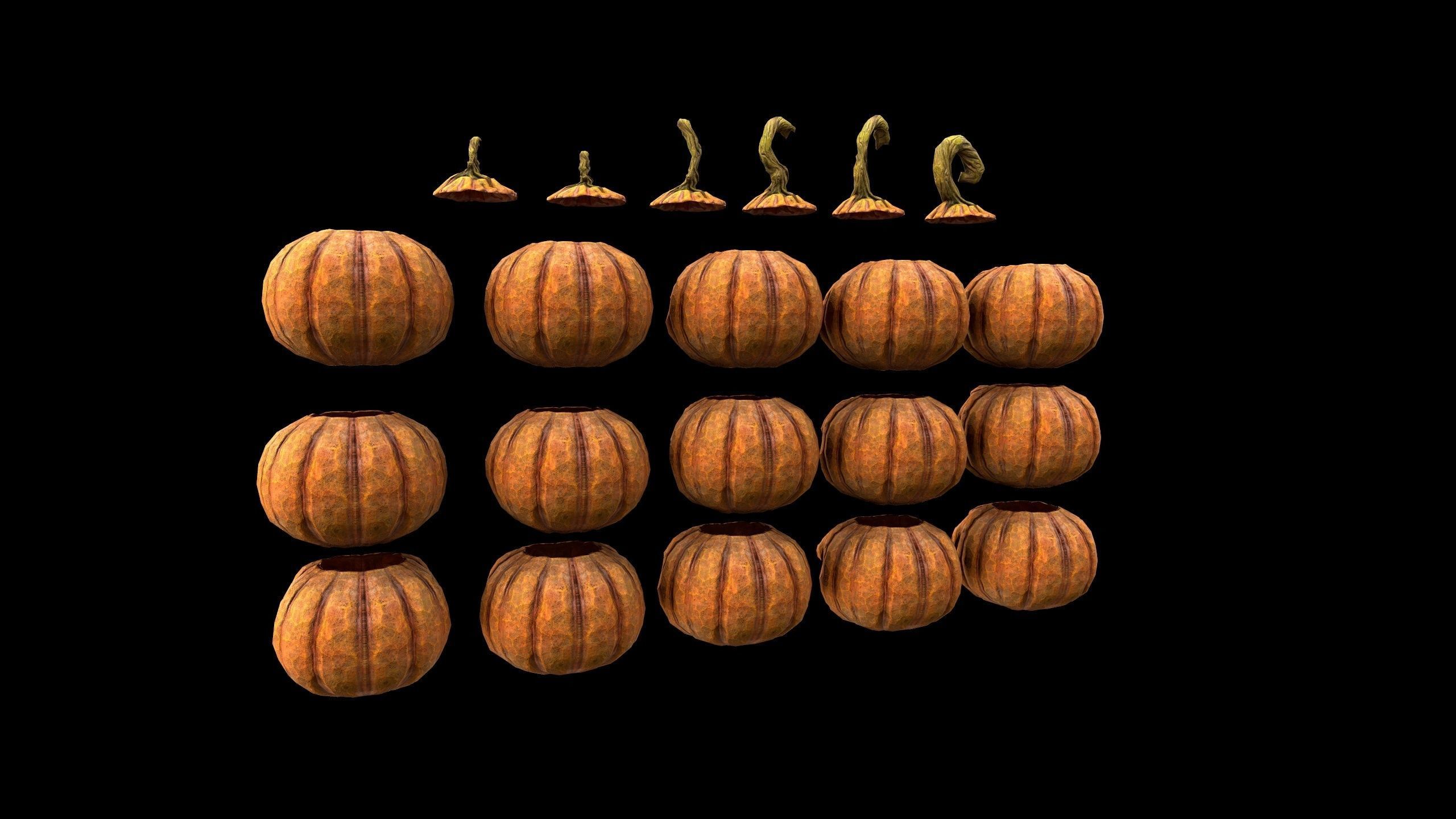 Pumpkins Set - PBR - Textured - Glow On Off Low-poly 3D model_9
