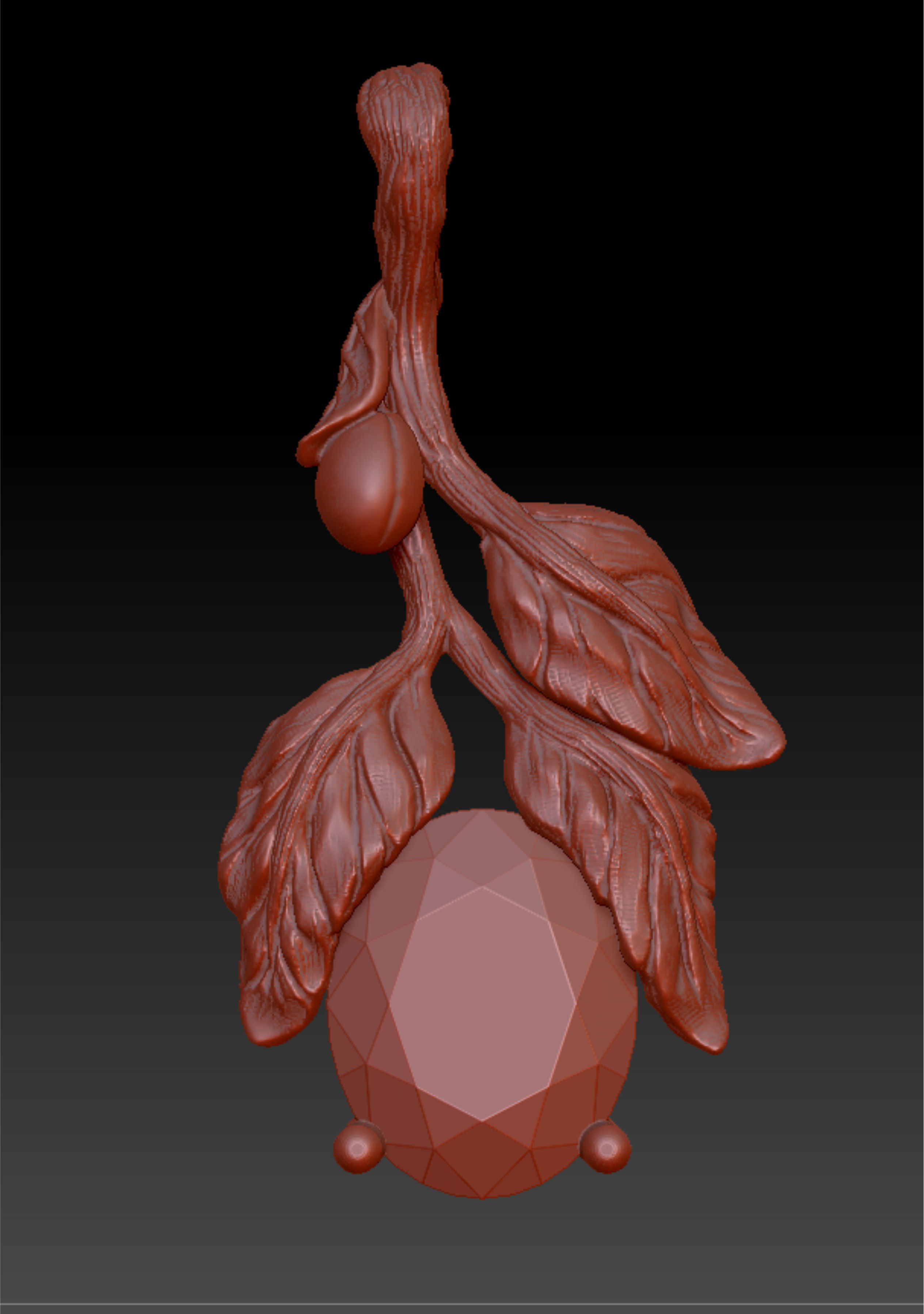 Pendant Flower with emerald 3D print model_4