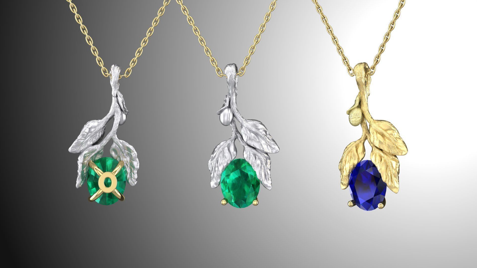 Pendant Flower with emerald 3D print model_1