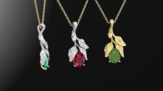 Pendant Flower with emerald 3D print model