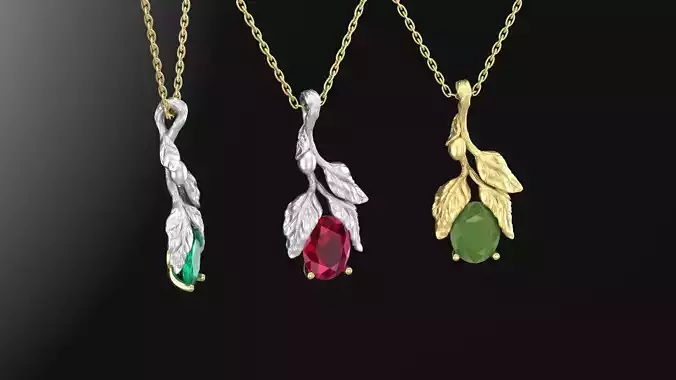 Pendant Flower with emerald 3D print model