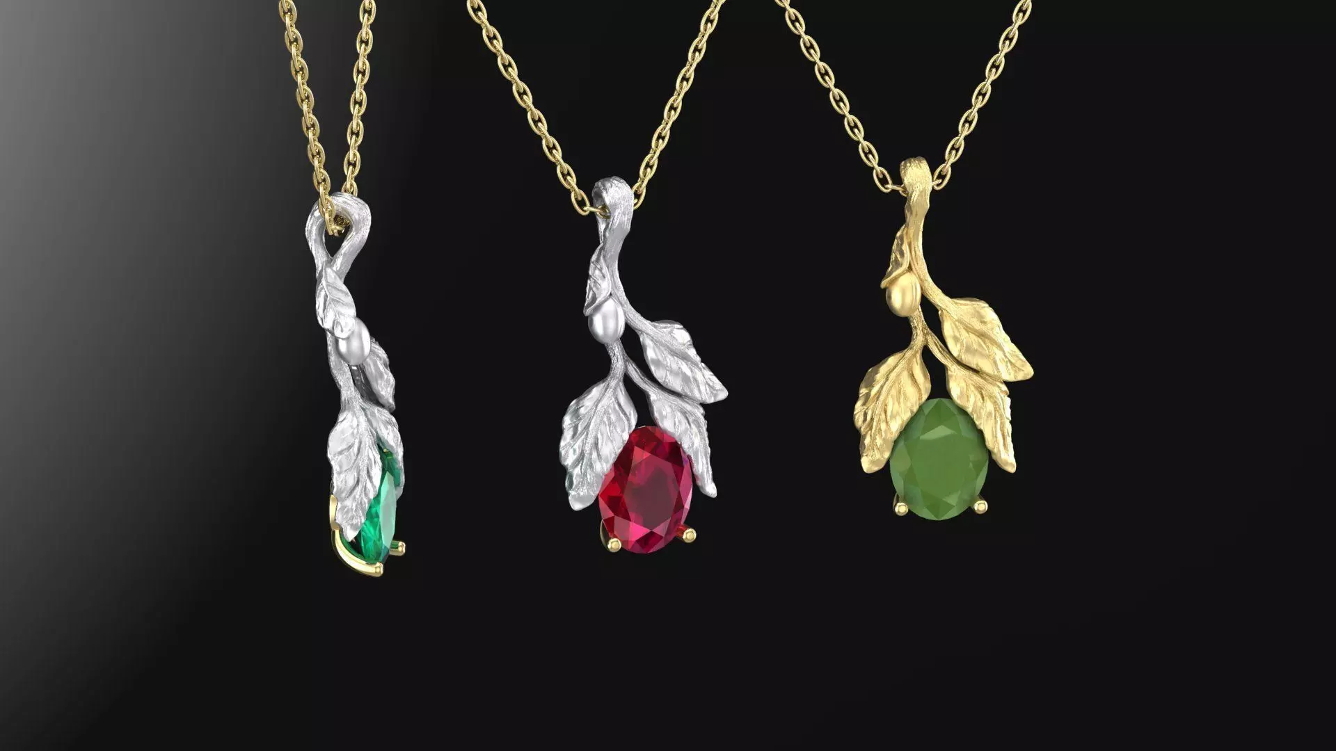 Pendant Flower with emerald 3D print model_0