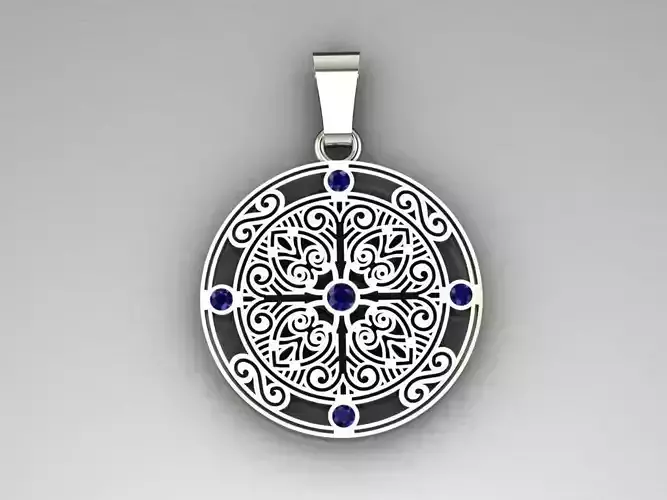 Pendant with patterns and sapphires 3D print model