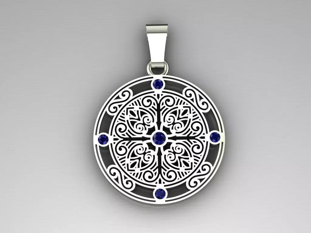 Pendant with patterns and sapphires 3D print model_0