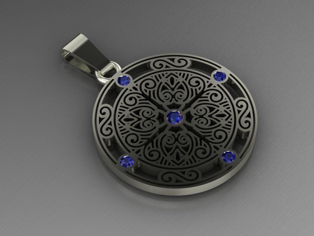 Pendant with patterns and sapphires 3D print model_1