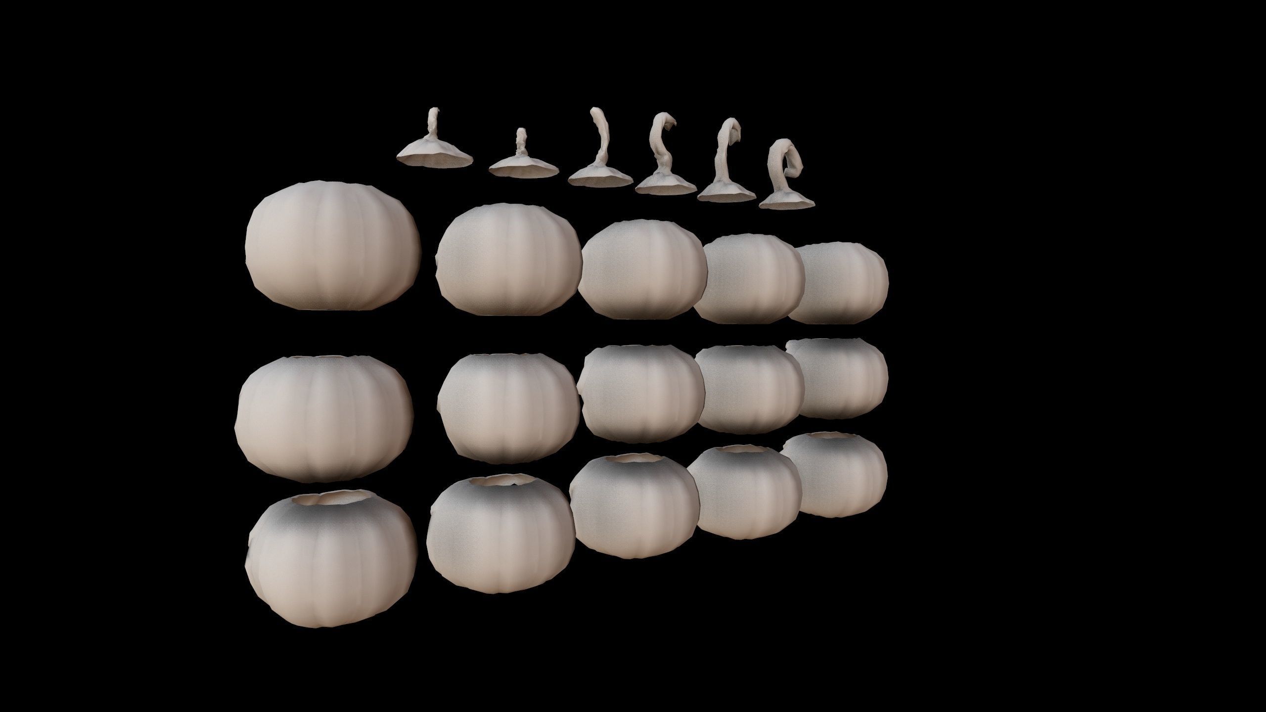 Pumpkins Set skulls in row Low-poly 3D model_10