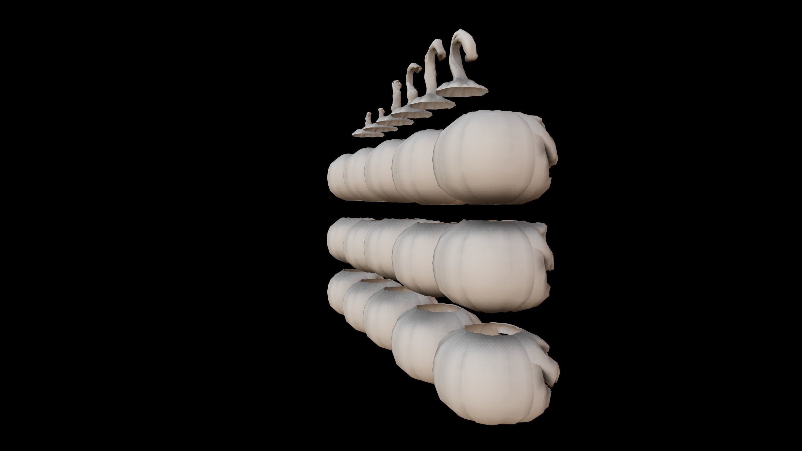 Pumpkins Set skulls in row Low-poly 3D model_7