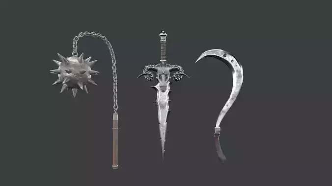Medieval weapon set of three Low-poly 3D model