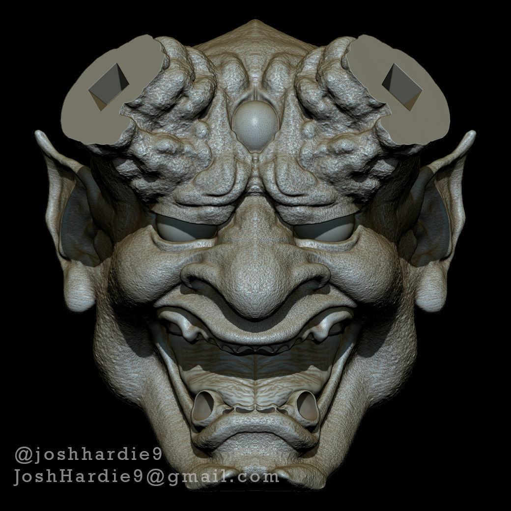 Oni Demon Head Bust 3D print model_4