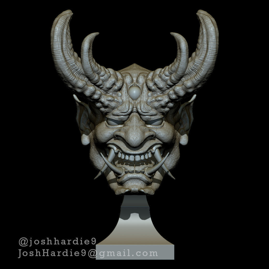 Oni Demon Head Bust 3D print model_1