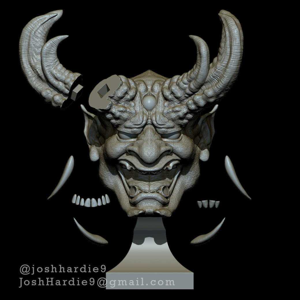 Oni Demon Head Bust 3D print model_3
