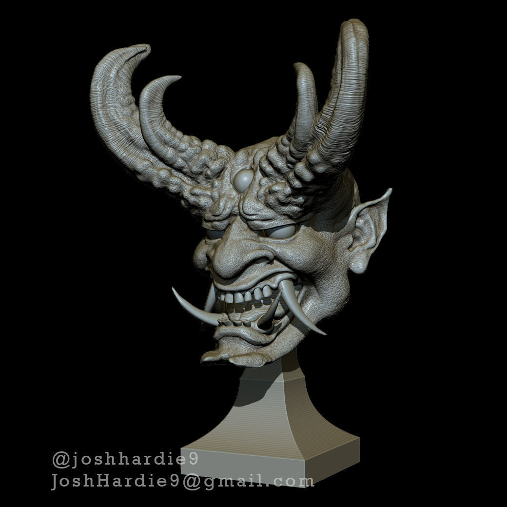 Oni Demon Head Bust 3D print model_2