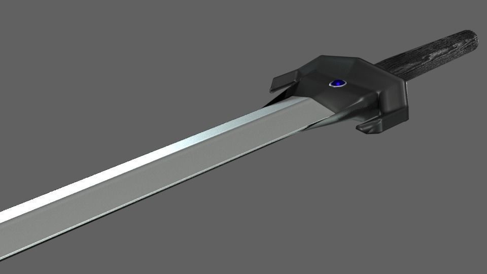 Low Poly Gladius Fantasy Blue Stones Dark Ebony Handling Low-poly 3D model_1