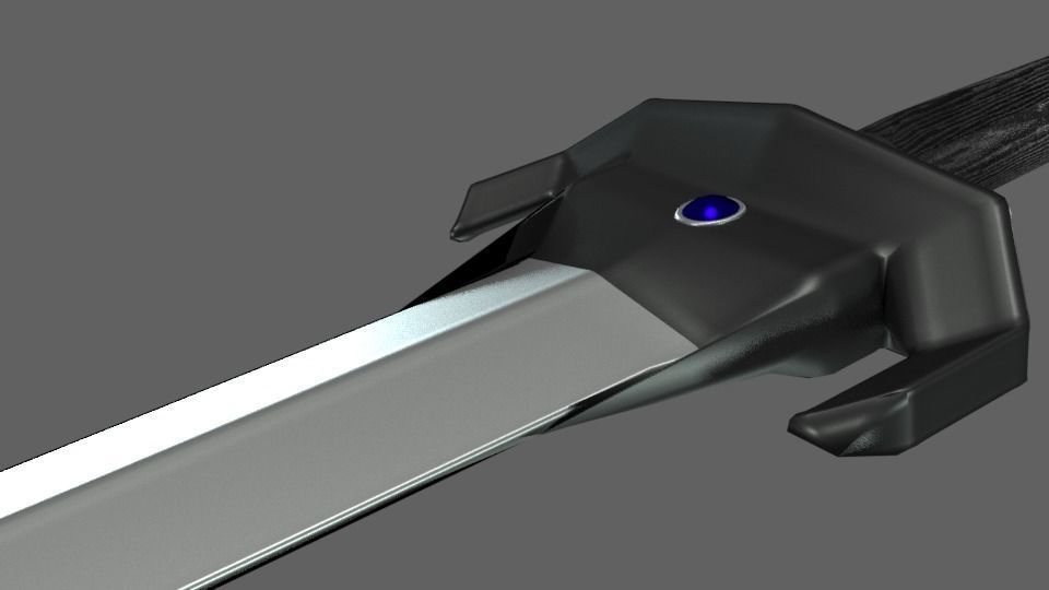 Low Poly Gladius Fantasy Blue Stones Dark Ebony Handling Low-poly 3D model_6