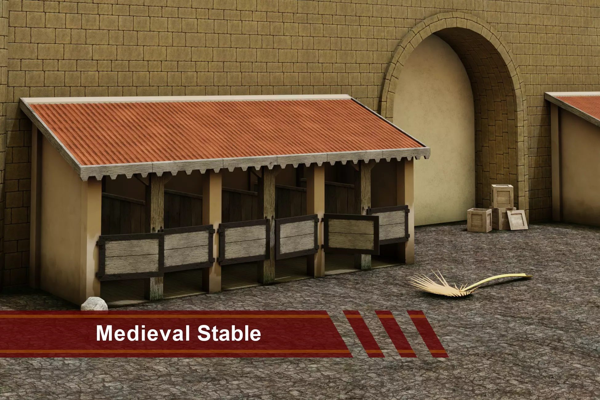 Medieval Stable Low-poly 3D model_0
