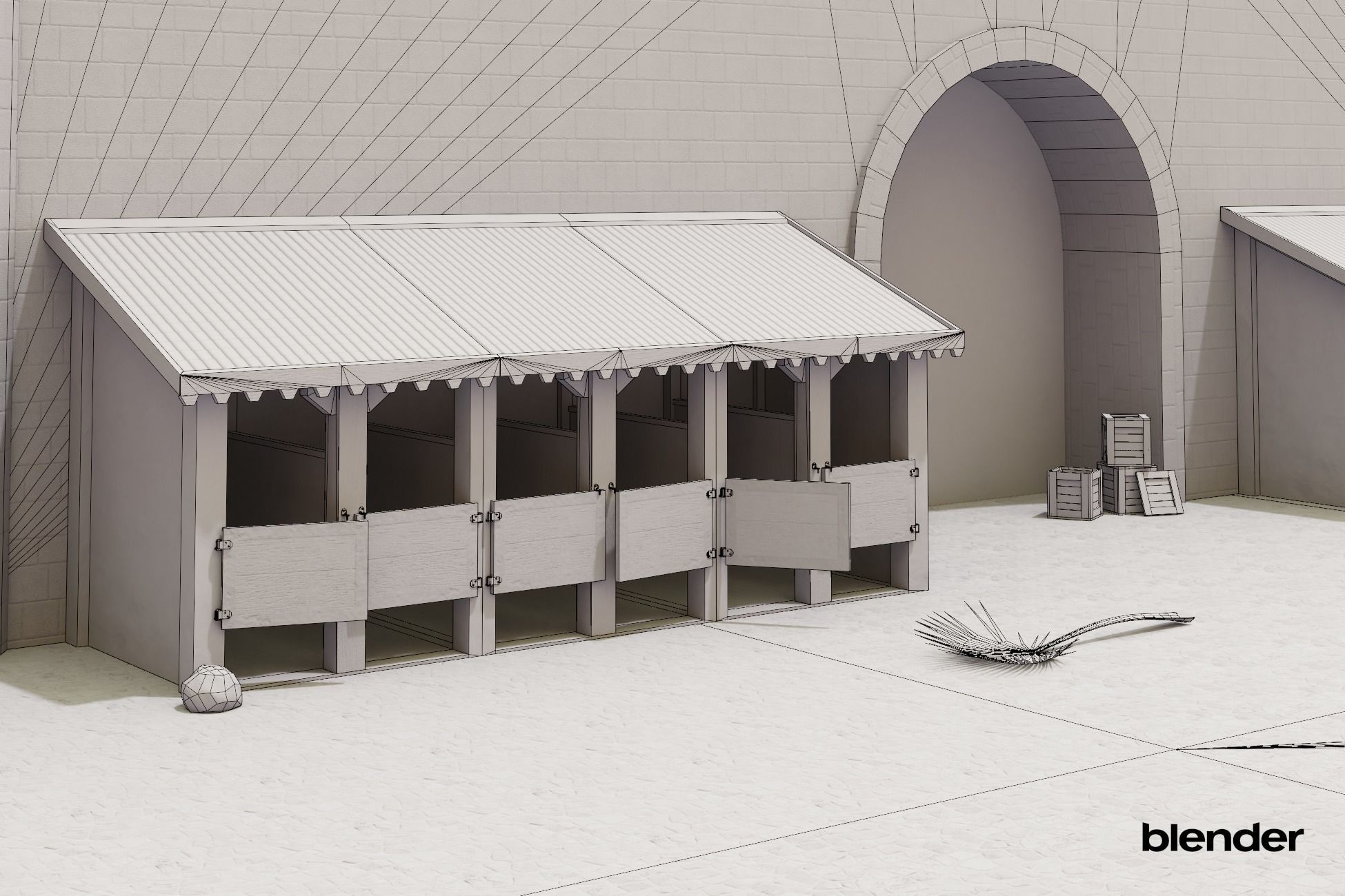 Medieval Stable Low-poly 3D model_7