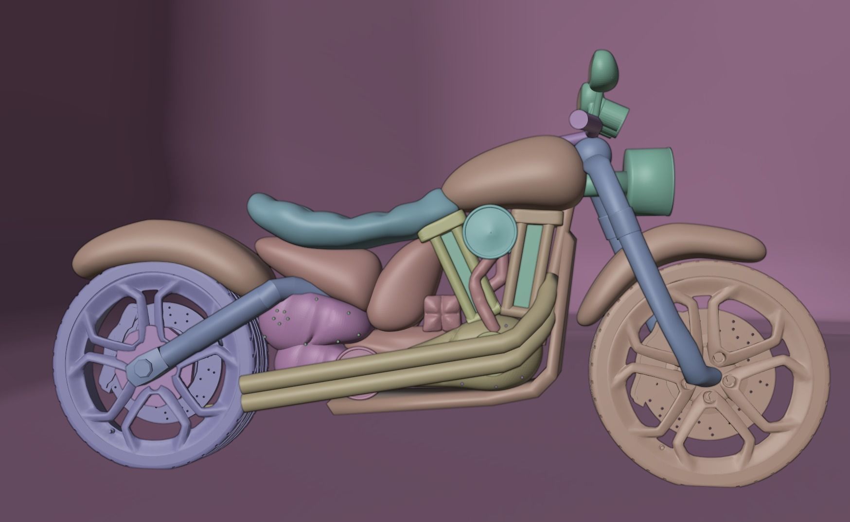 Motorcycle harley-davidson chopper Low-poly 3D model_13