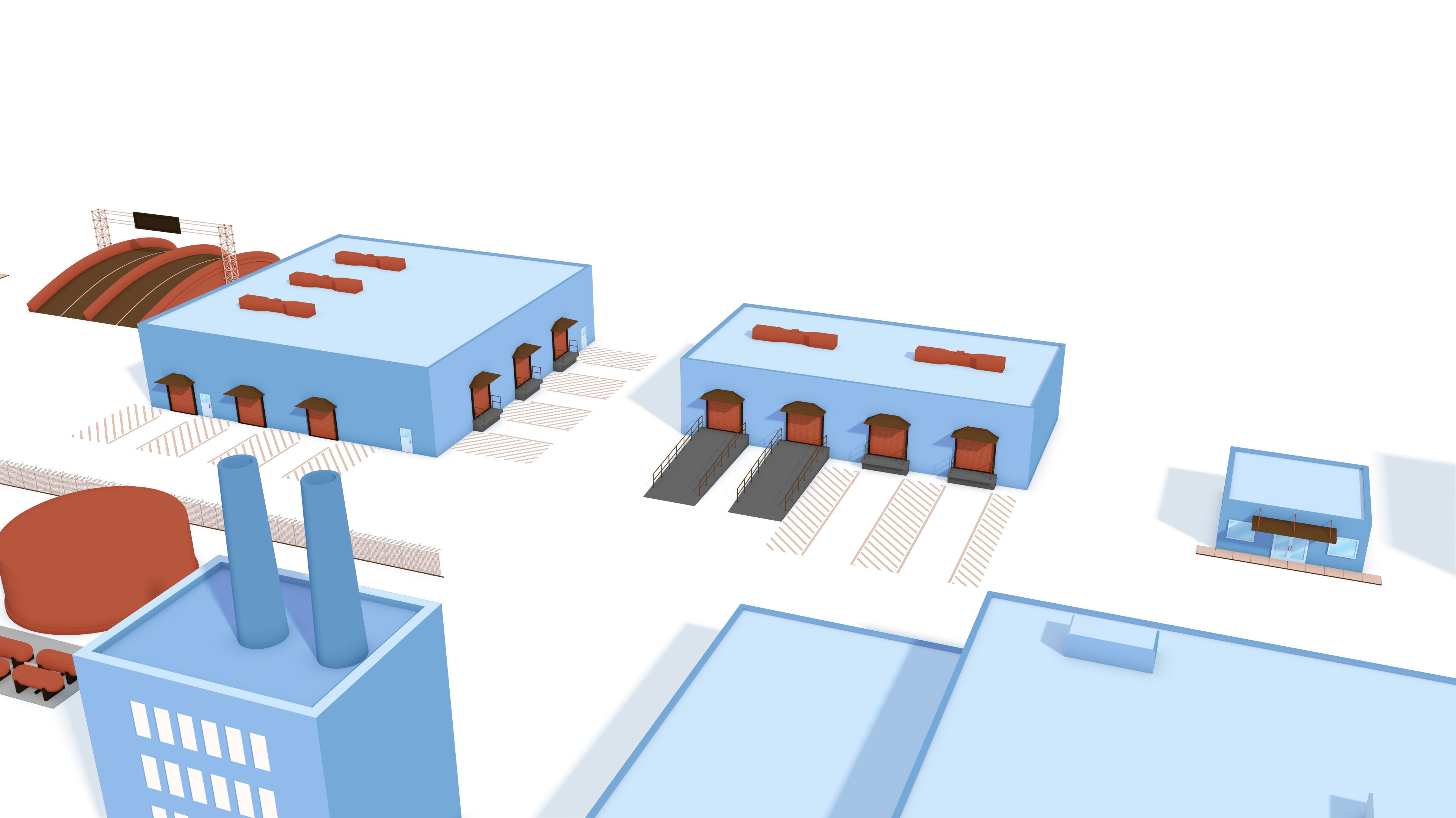 Cartoon City Buildings Kitbash - simple polygons 3D model_2