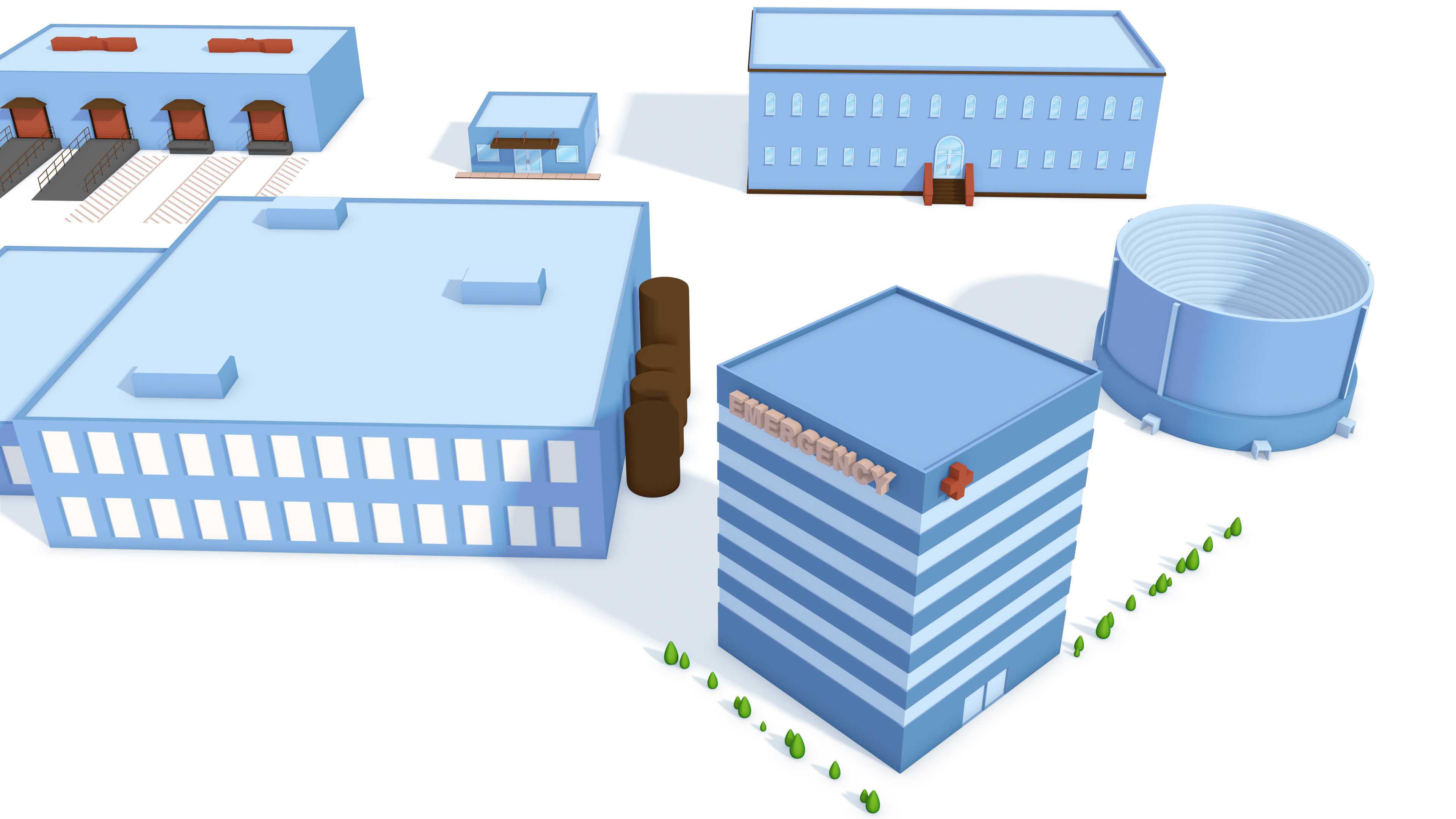 Cartoon City Buildings Kitbash - simple polygons 3D model_3