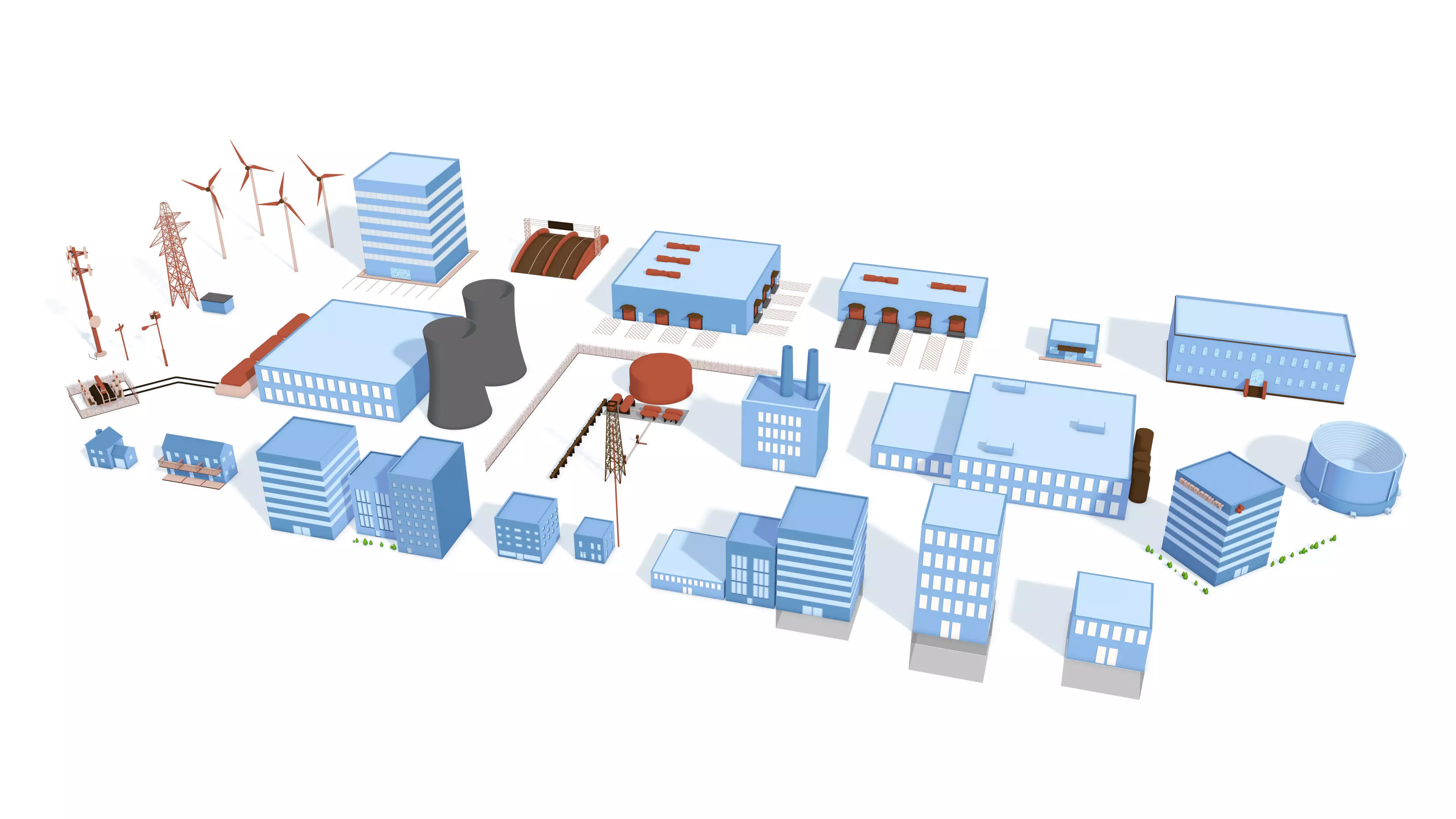 Cartoon City Buildings Kitbash - simple polygons 3D model_0