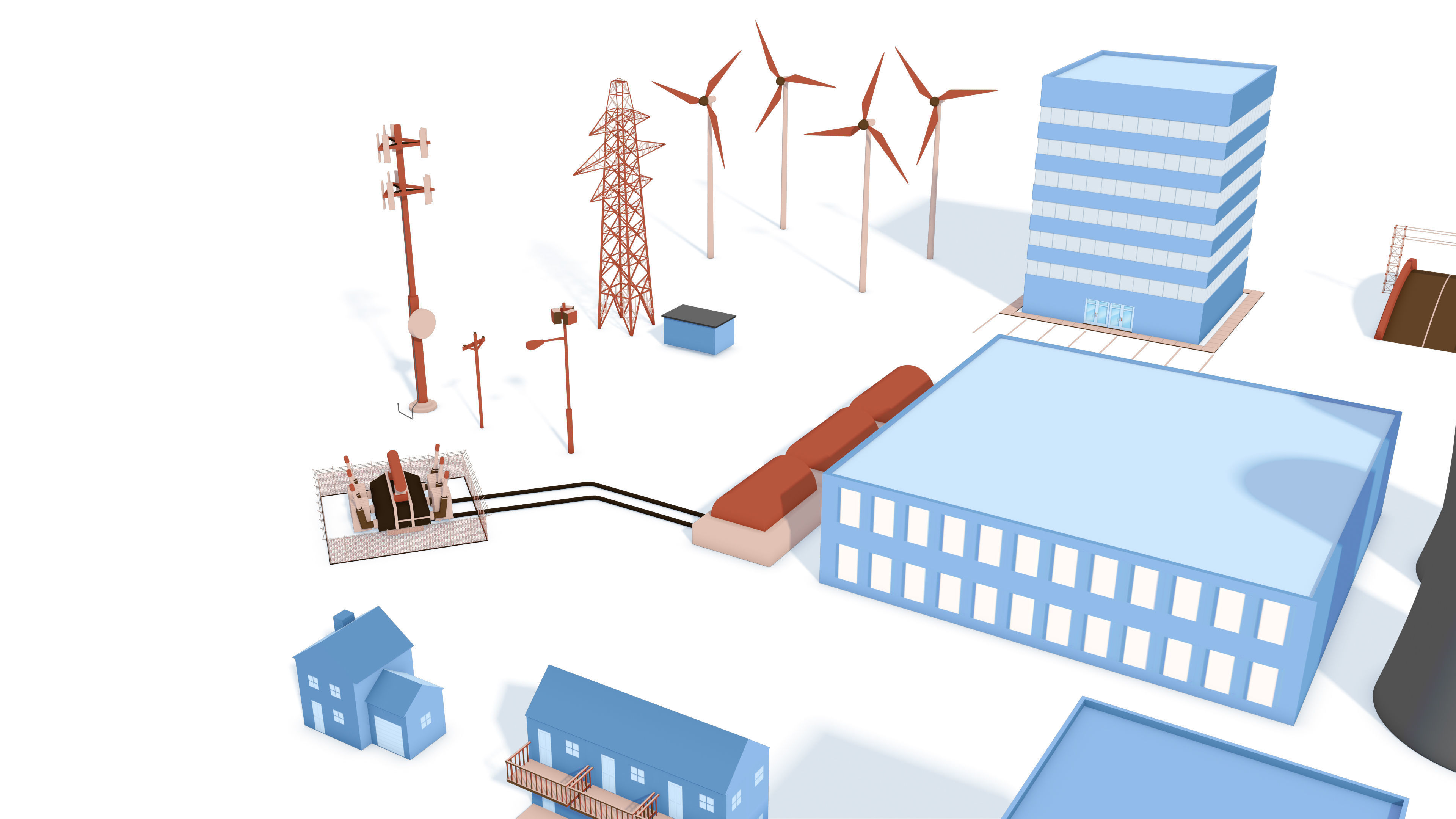 Cartoon City Buildings Kitbash - simple polygons 3D model_1