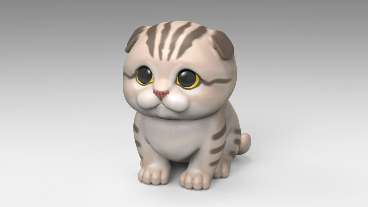 Cute Scottish Fold Kitten STL 3D print model_2
