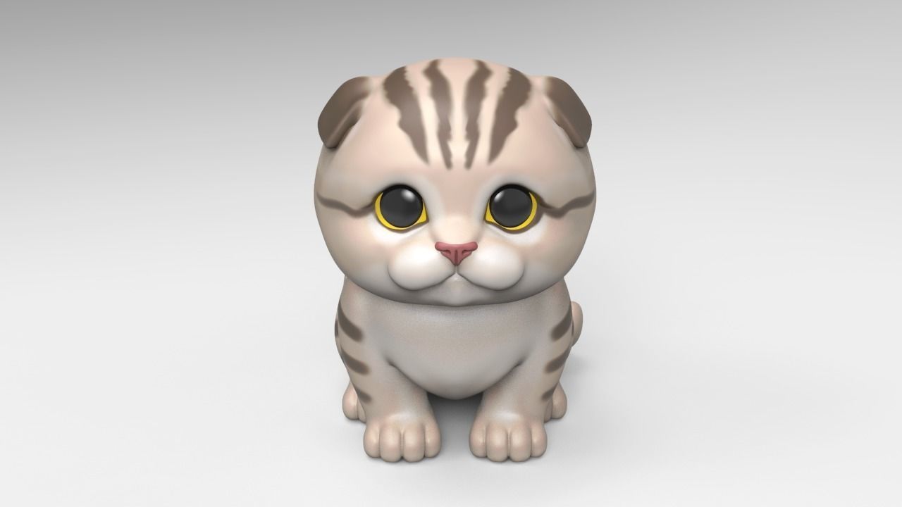 Cute Scottish Fold Kitten STL 3D print model_1