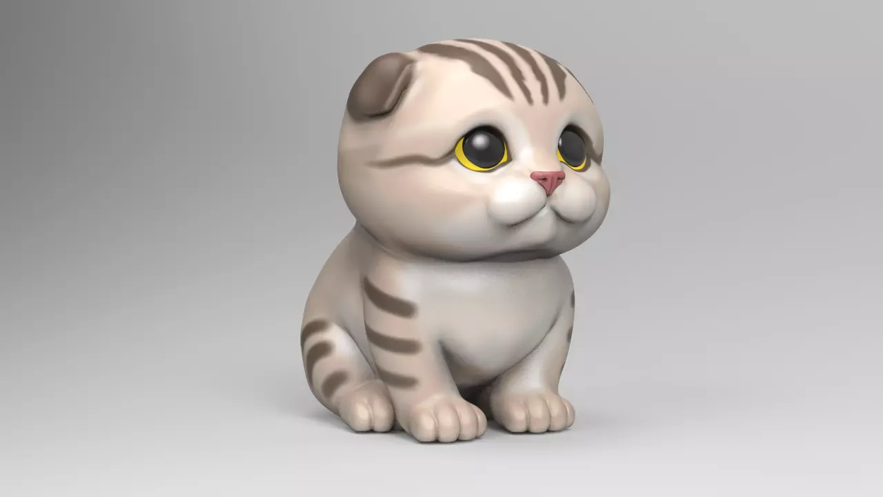 Cute Scottish Fold Kitten STL 3D print model_0