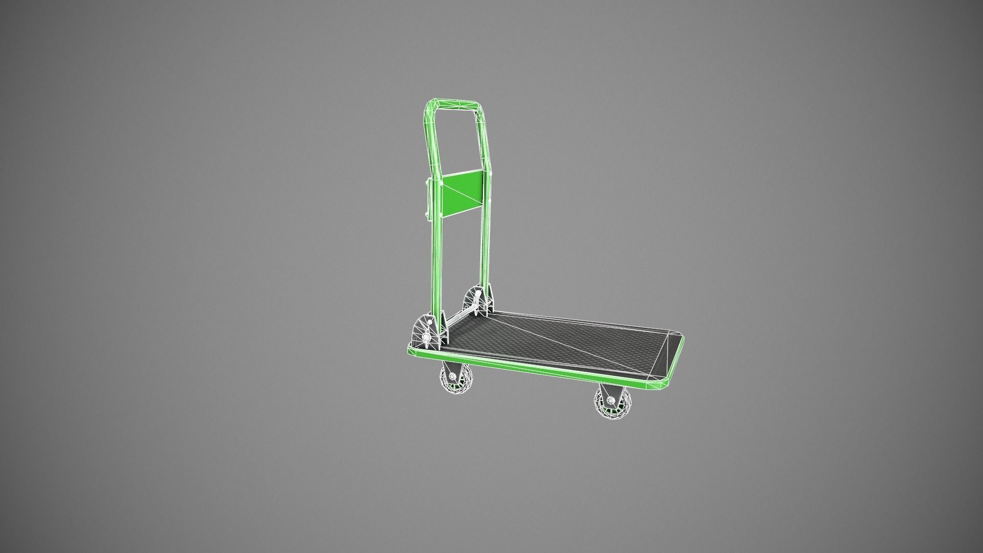 Folding Platform Truck Trolley - Green Low-poly 3D model_14